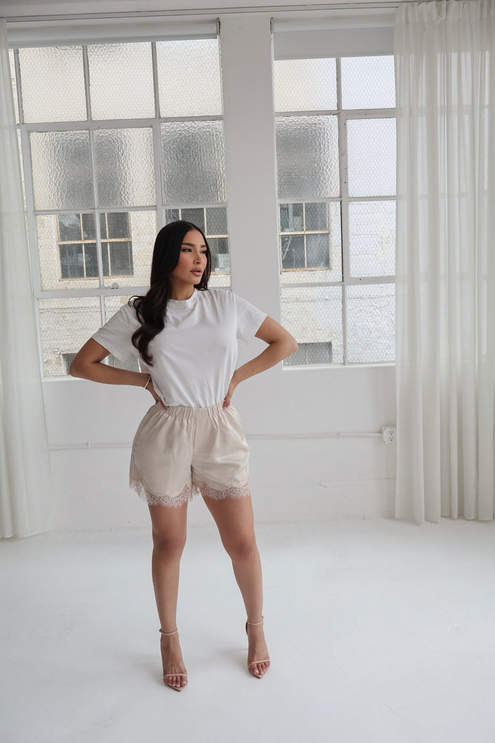 Yvonne Lace Trim Satin Shorts