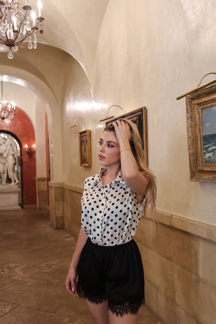 Matilda Polkadot Button Up - White