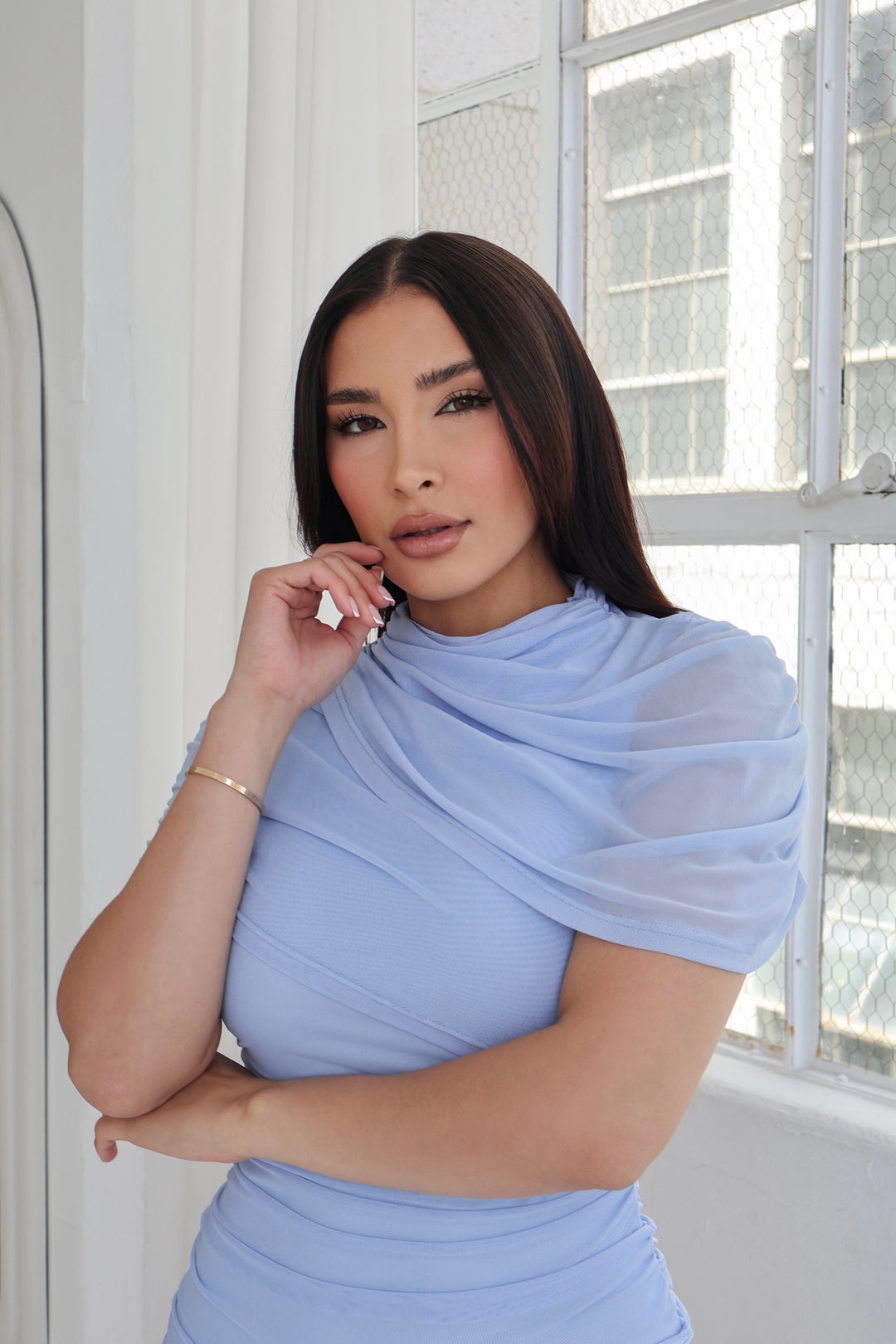 Nelly Cape Dress - Dusty Blue