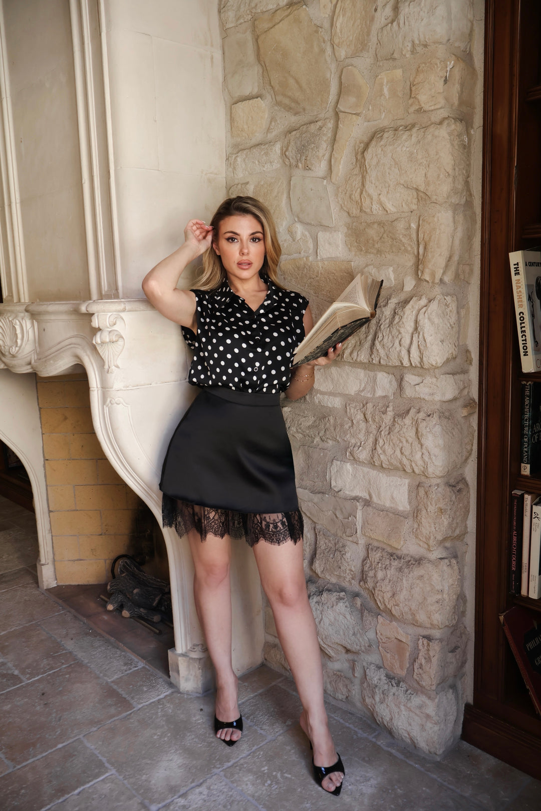 Matilda Polkadot Button Up - Black