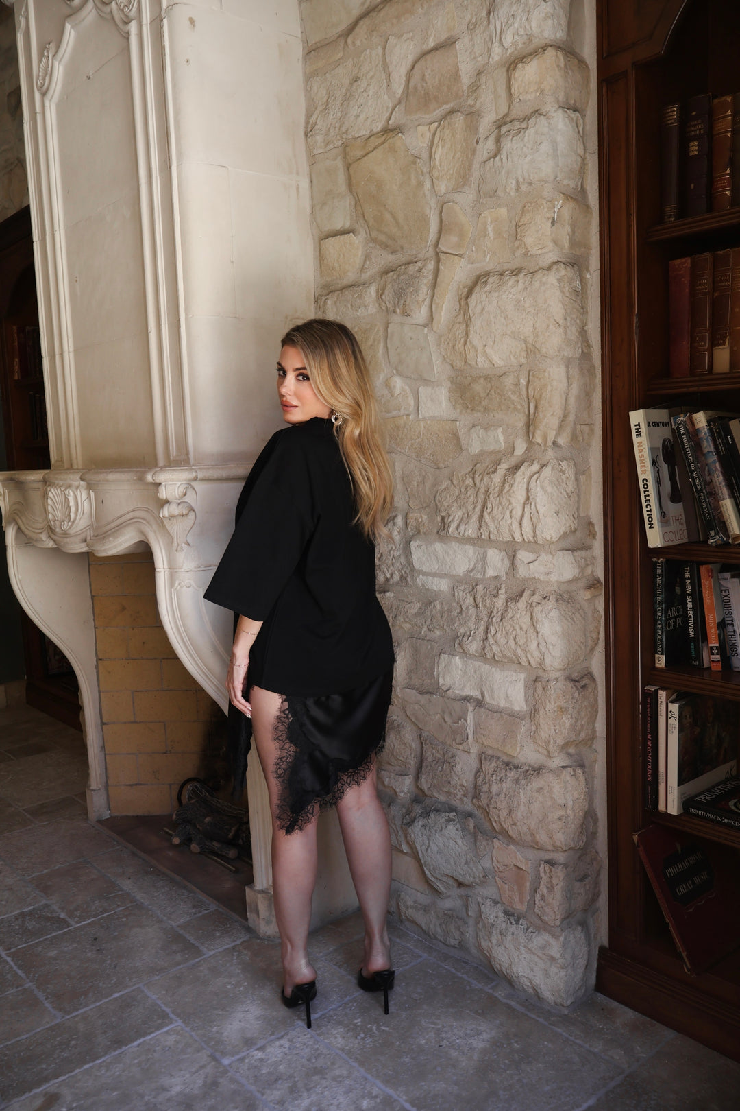 Rey Satin + Lace Trim T-Shirt Dress