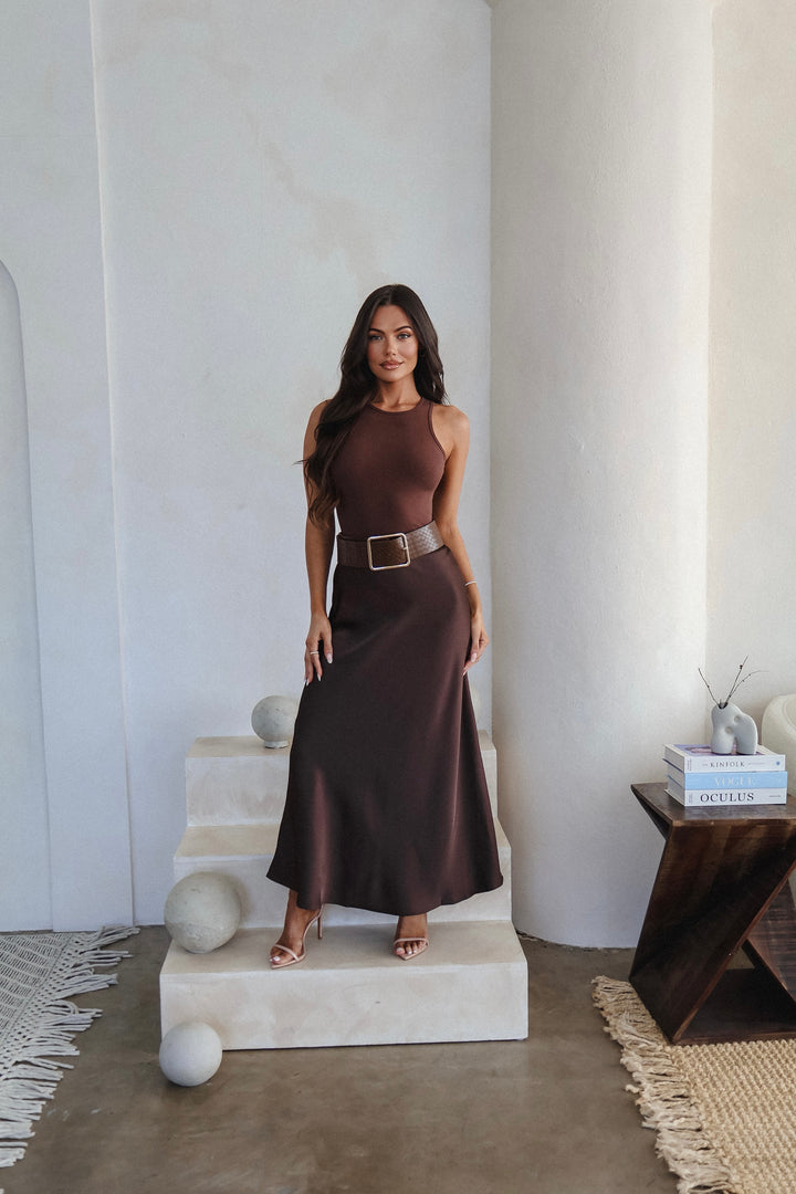 Monica Satin Skirt - Brown