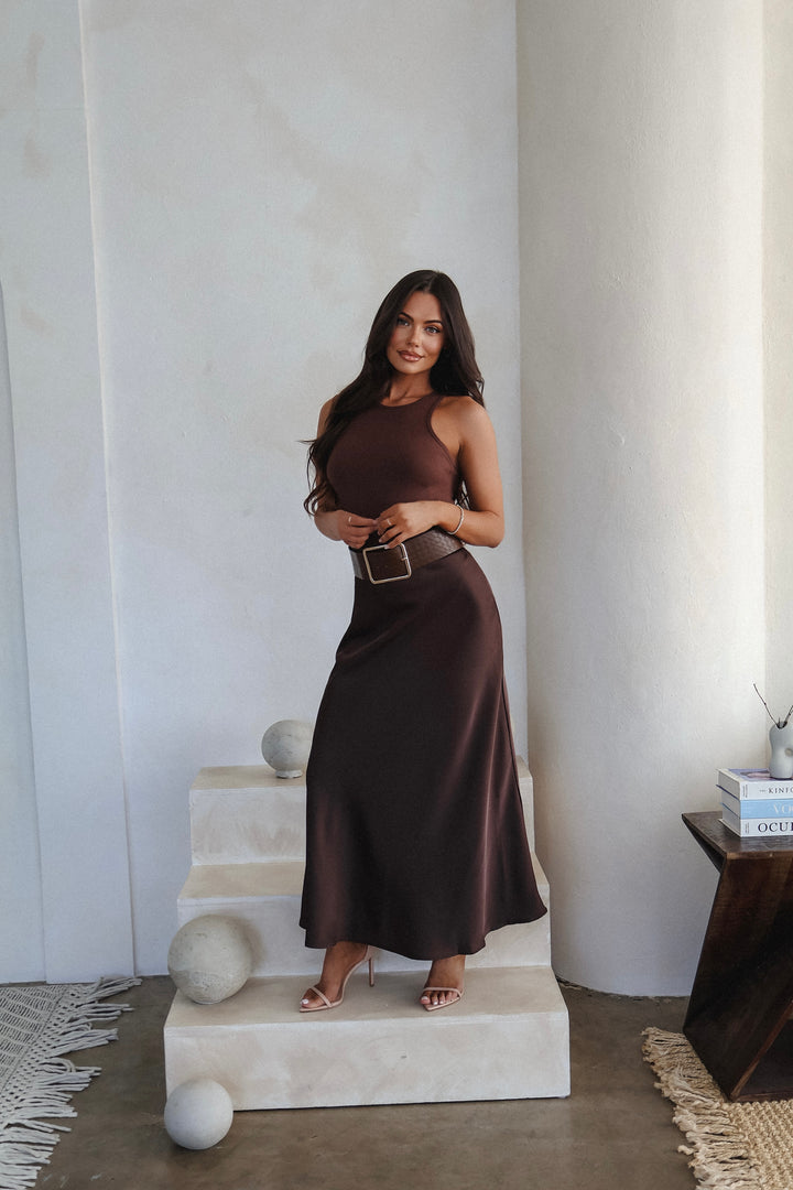 Monica Satin Skirt - Brown