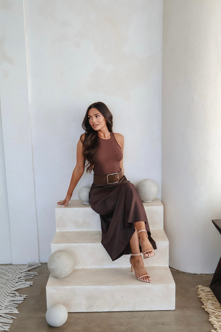 Monica Satin Skirt - Brown