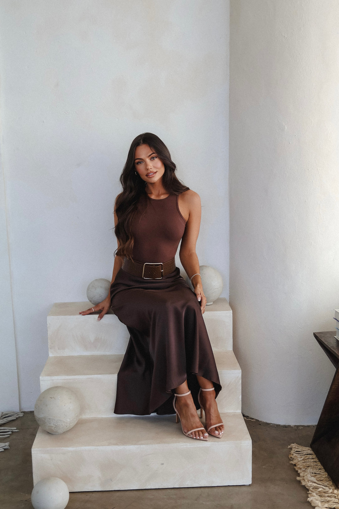 Monica Satin Skirt - Brown