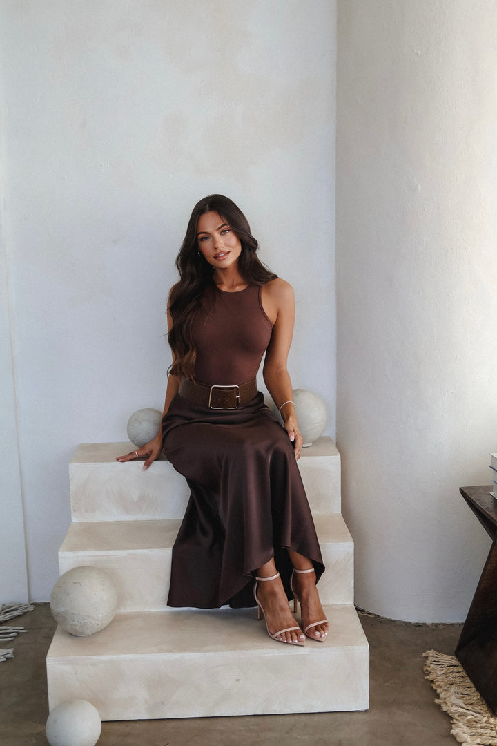 Monica Satin Skirt - Brown