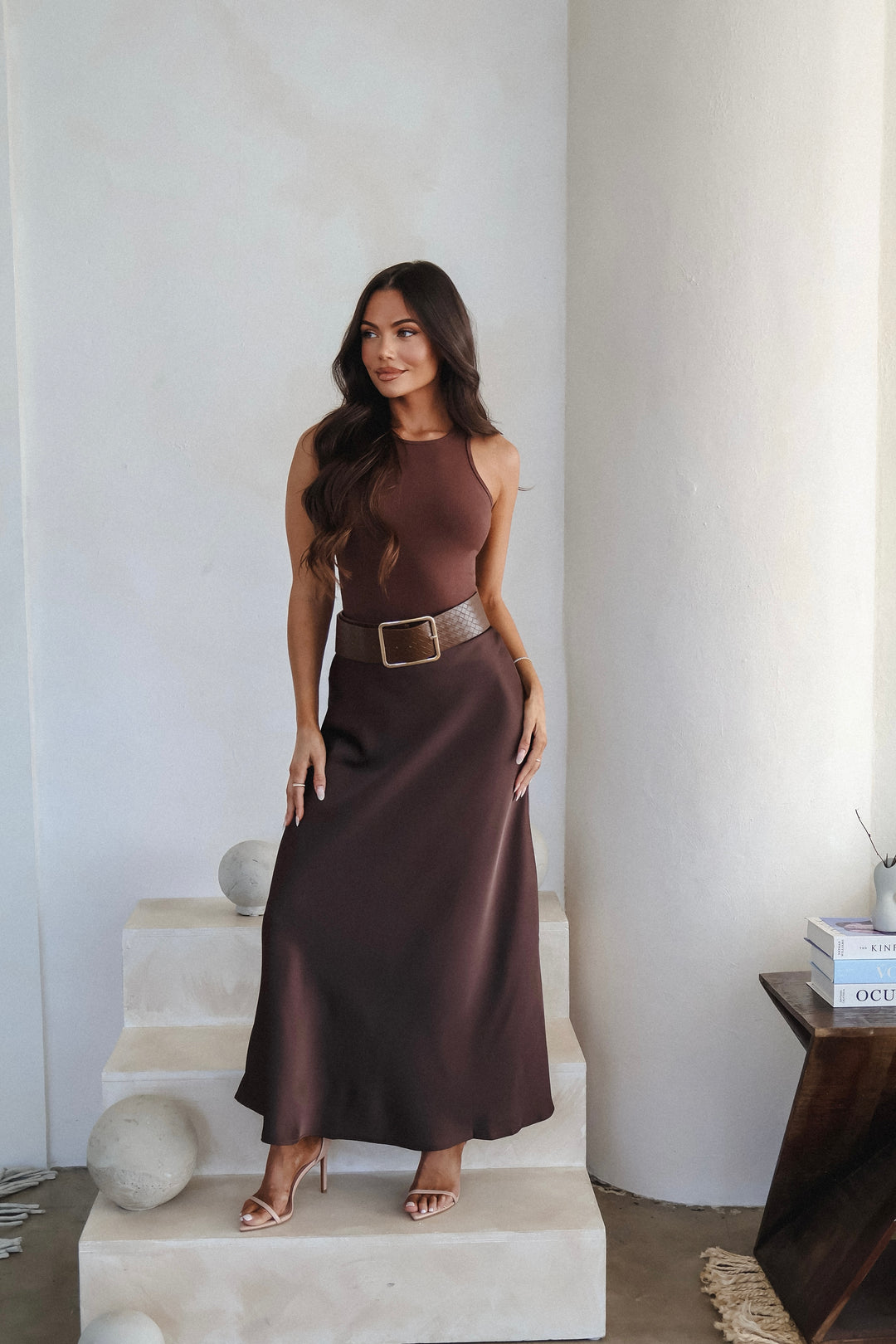 Monica Satin Skirt - Brown