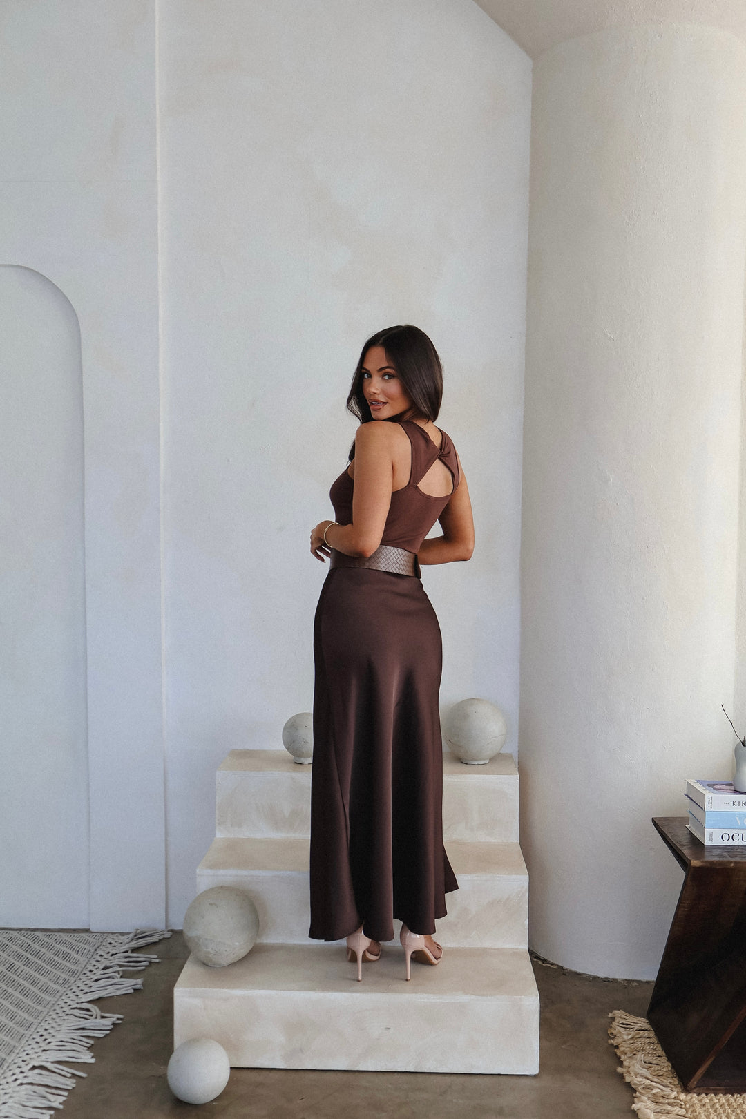 Monica Satin Skirt - Brown