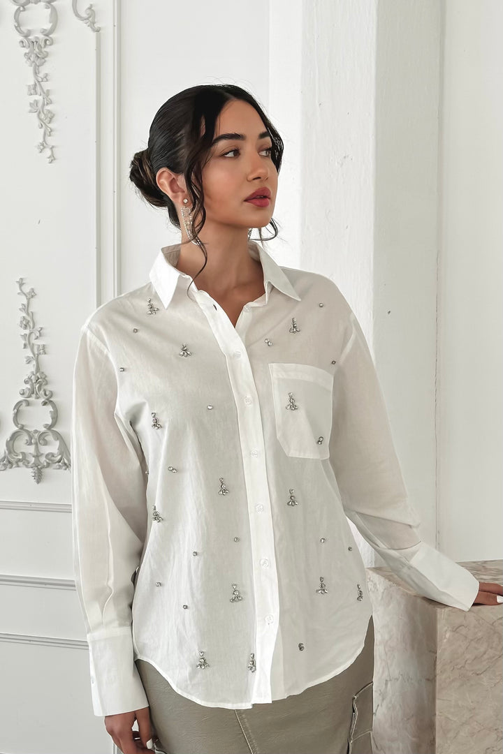 Frost Jewel Button Up - White