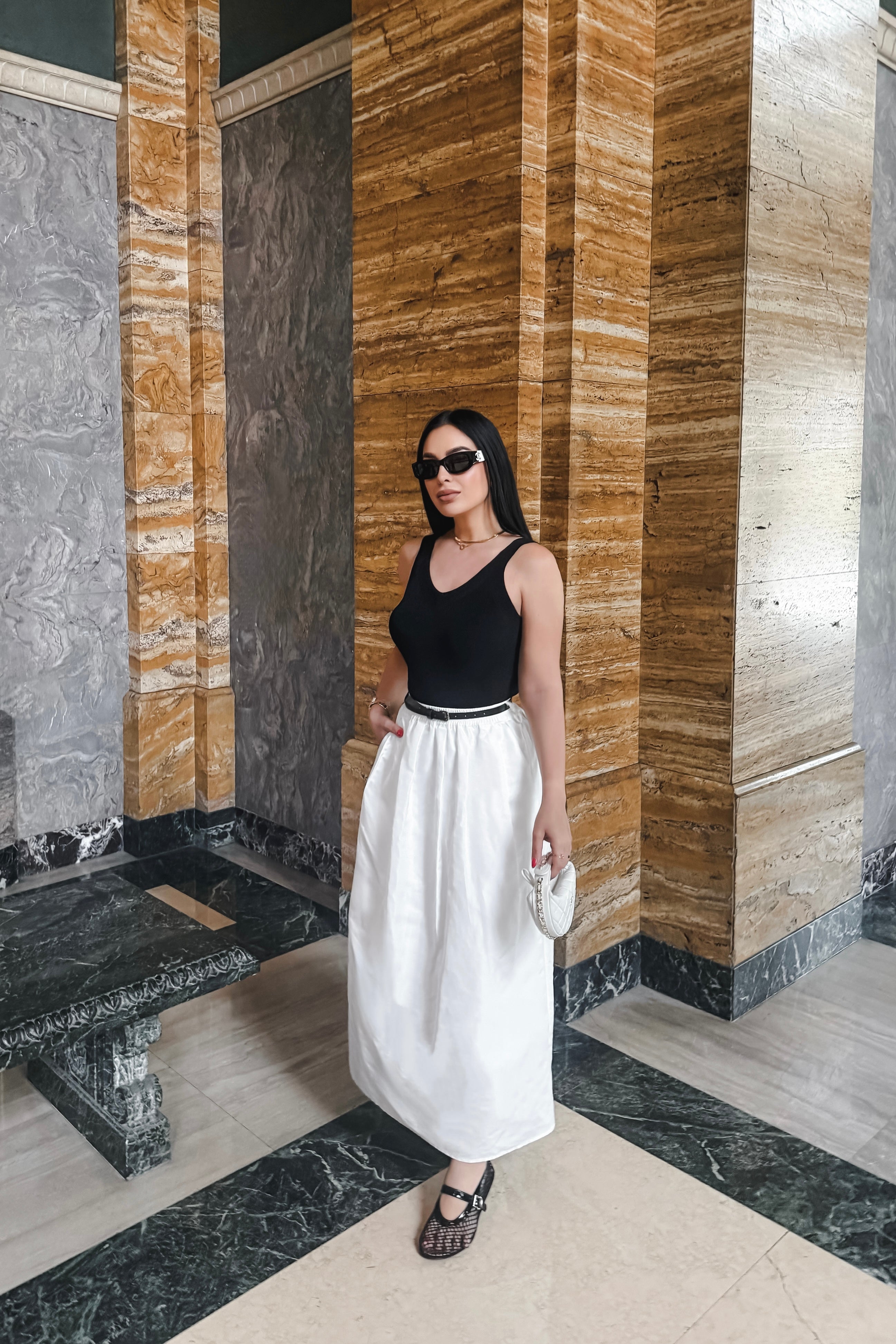 スカート Luxury Street Wear Be Maxi skirt sporty unisexual YACHT CLUB Elastic Waist Maxi Skirt – Silver Accents