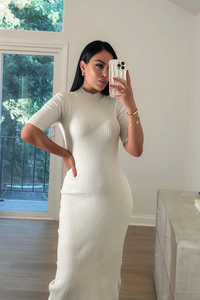 Serina Ribbed Dress - Ivory