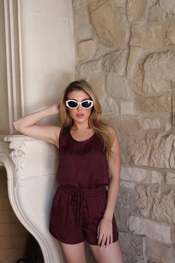 Jojo 2-Piece Satin Shorts Set - Burgundy