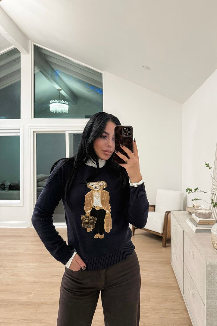Alyssa Bear Sweater - Navy