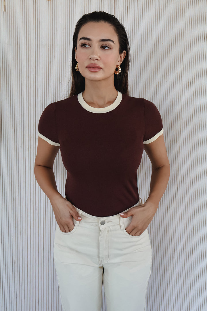 Alisha Top - Burgundy + White