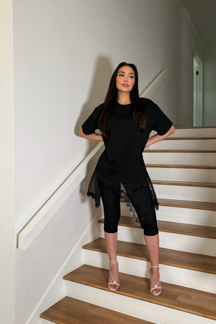 Oversized Lace T-shirt - Black