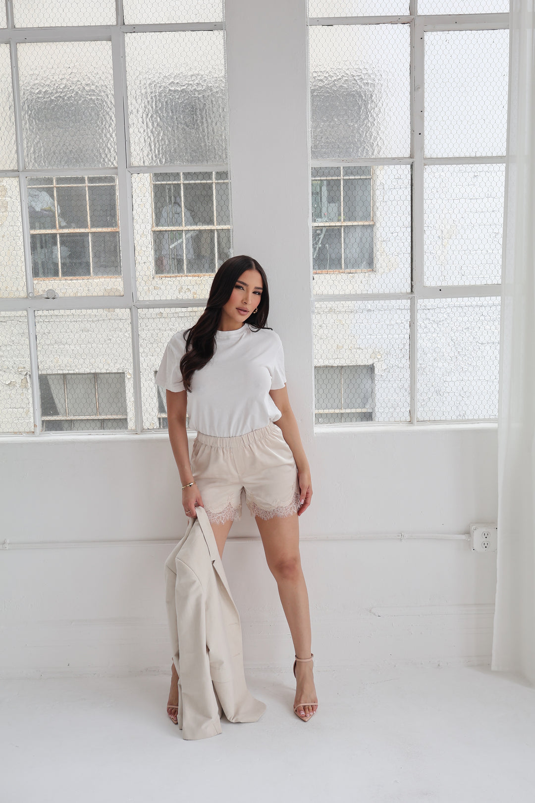 Yvonne Lace Trim Satin Shorts