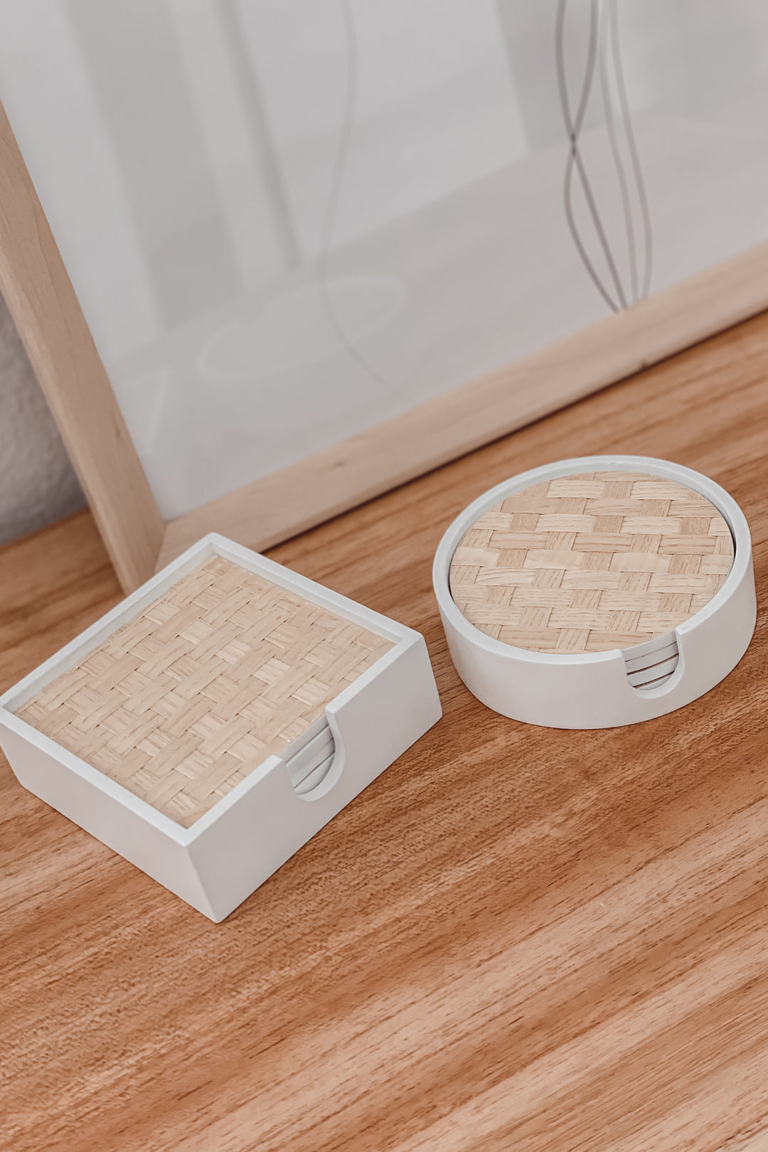 Square + Round Wooden Coasters Set