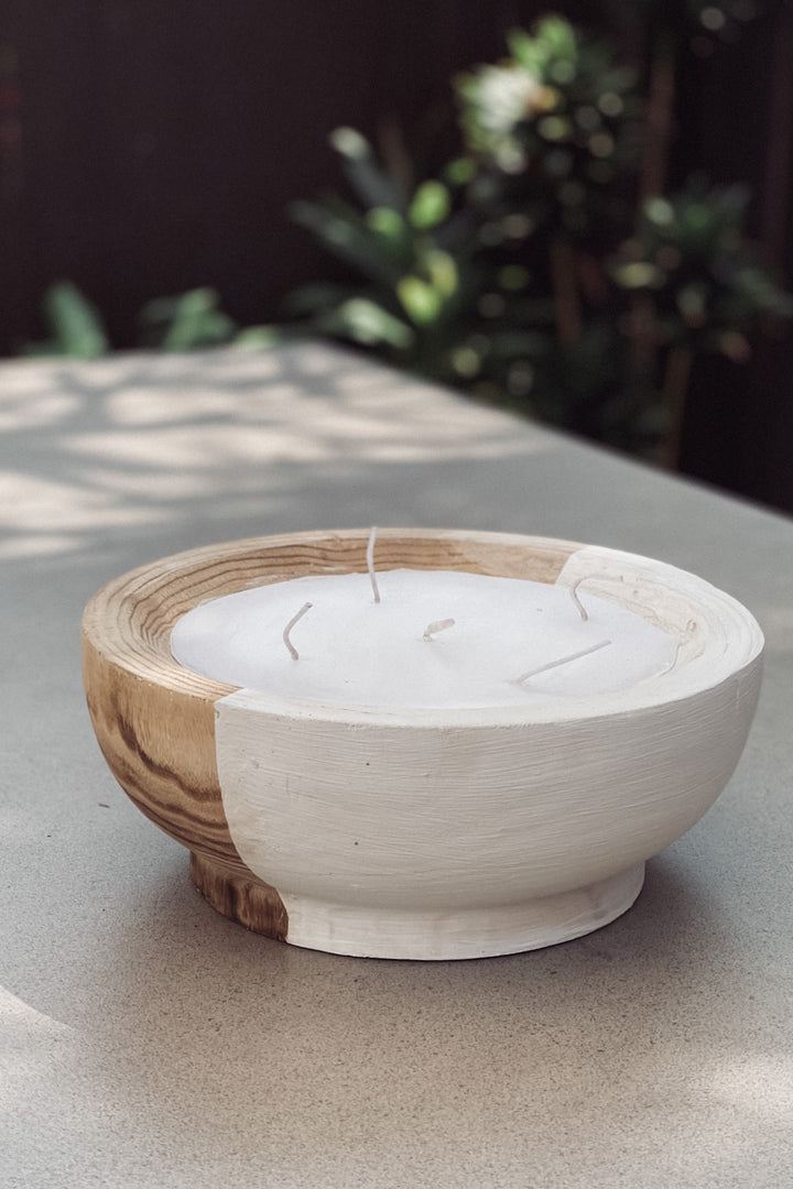Large Wood + White Outdoor Candle
